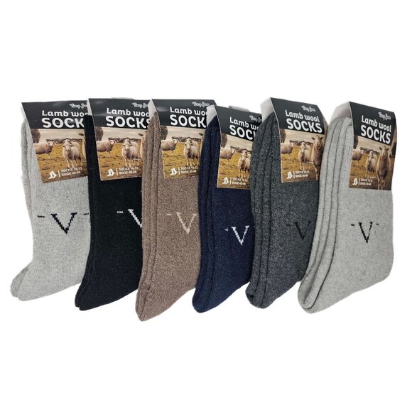 Men Lamb Wool Crew Socks Size 10-13, Letter V Print, Warm Winter, 6 Pack - Picture 1 of 4